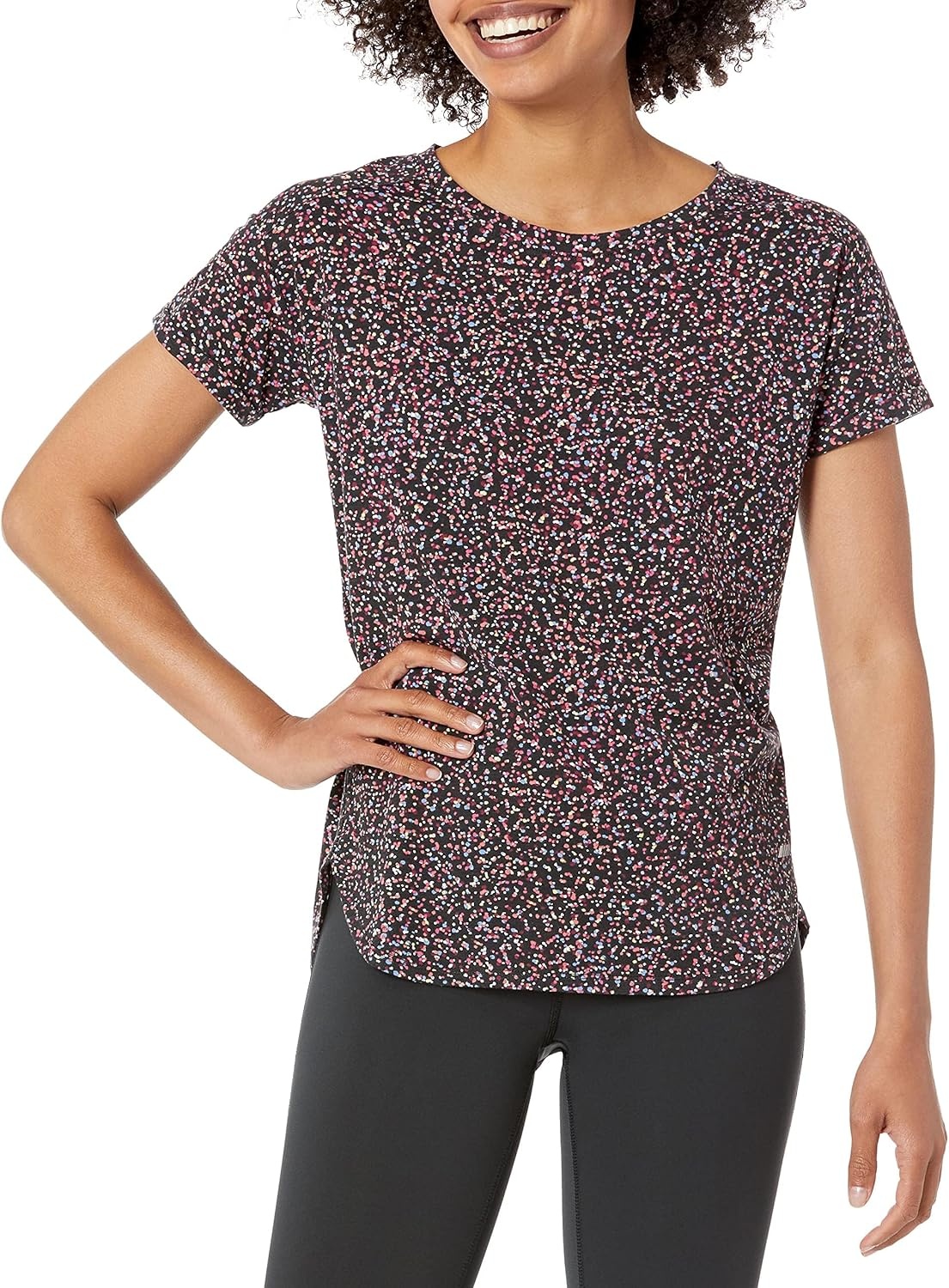 image:imageAmazon Essentials Womens Studio RelaxedFit Lightweight Crewneck TShirt Available in Plus SizeBlack Confetti Print