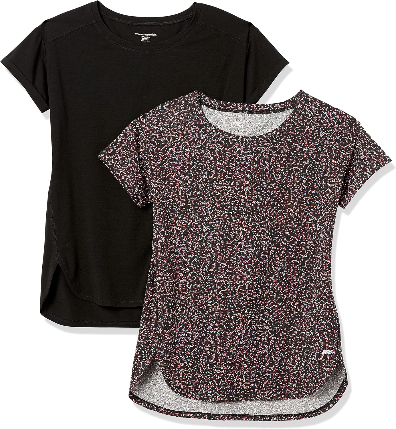 image:imageAmazon Essentials Womens Studio RelaxedFit Lightweight Crewneck TShirt Available in Plus SizeBlack Confetti Print
