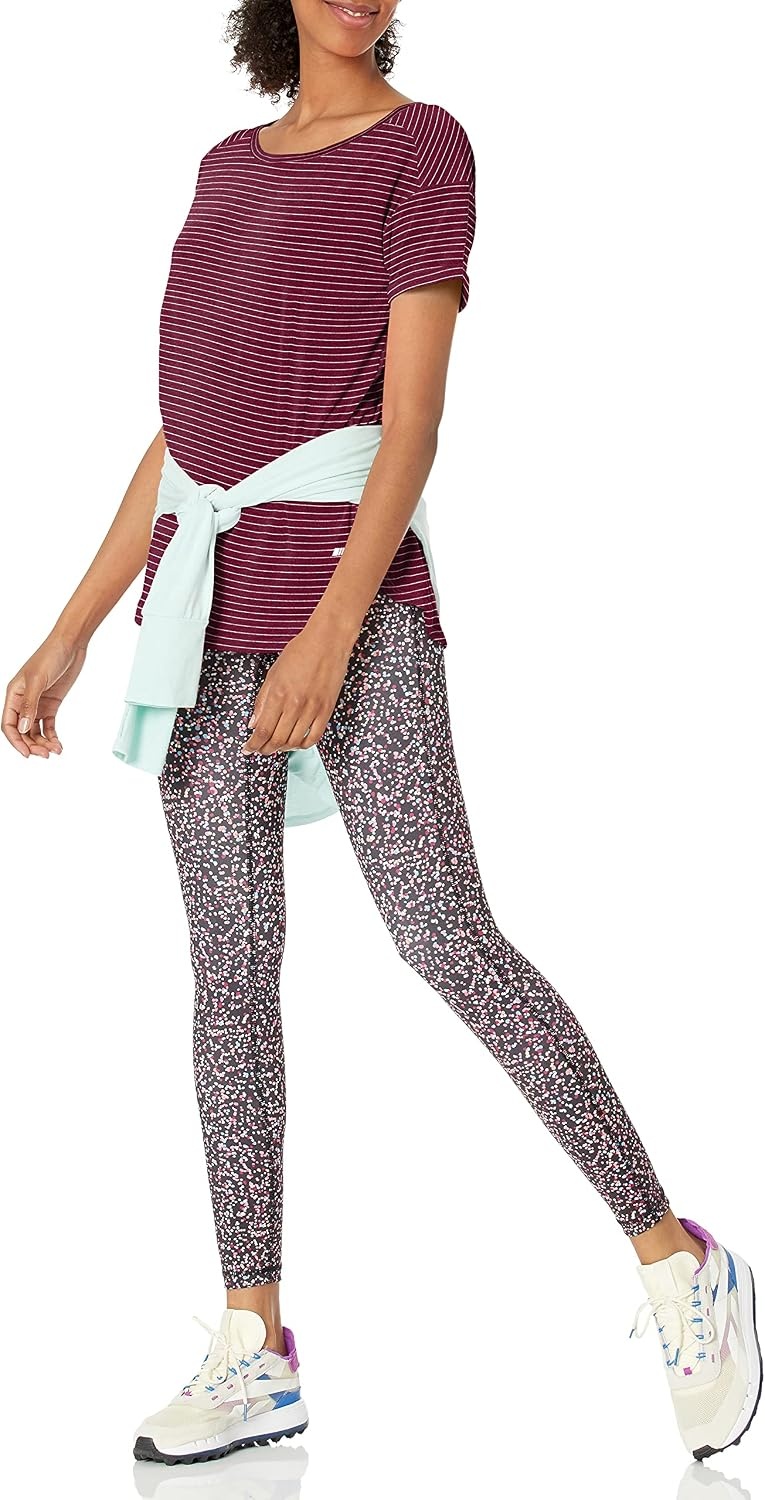 image:imageAmazon Essentials Womens Studio RelaxedFit Lightweight Crewneck TShirt Available in Plus SizeBurgundy Stripe