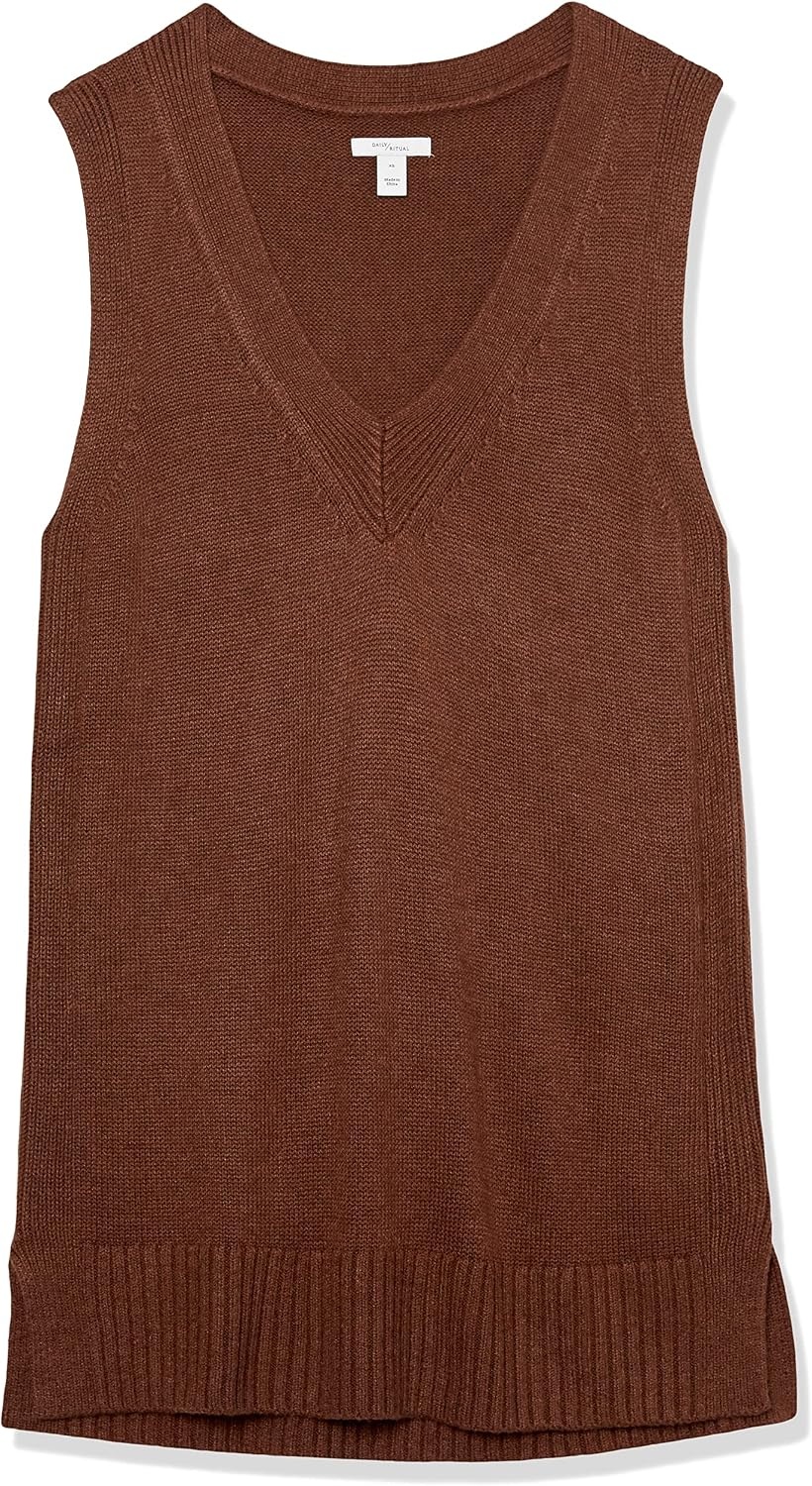 image:imageAmazon Essentials Womens Ultra Soft VNeck Sweater VestChocolate Heather