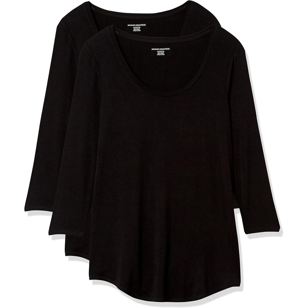 image:imageAmazon Essentials Womens 34 Sleeve Scoopneck Tunic Top Pack of 2Black Black