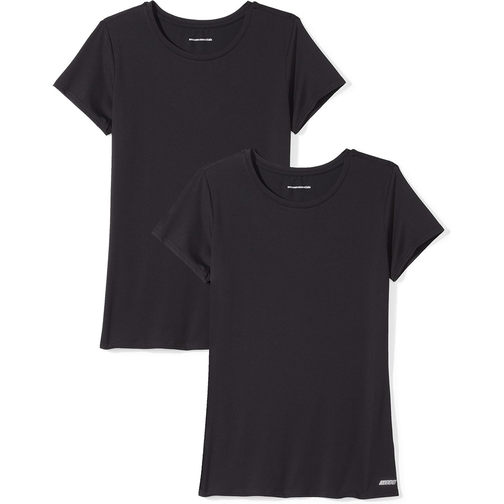 image:imageAmazon Essentials Womens Active Quick Dry Tech Stretch ShortSleeve VNeck TShirt MoistureWicking Pack of 2Black