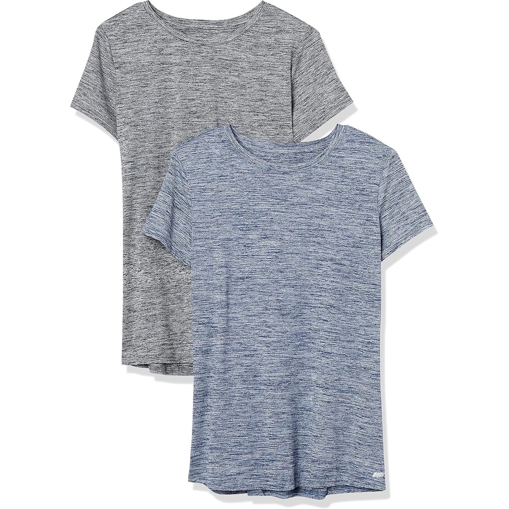 image:imageAmazon Essentials Womens Active Quick Dry Tech Stretch ShortSleeve VNeck TShirt MoistureWicking Pack of 2Black HeatherNavy Heather