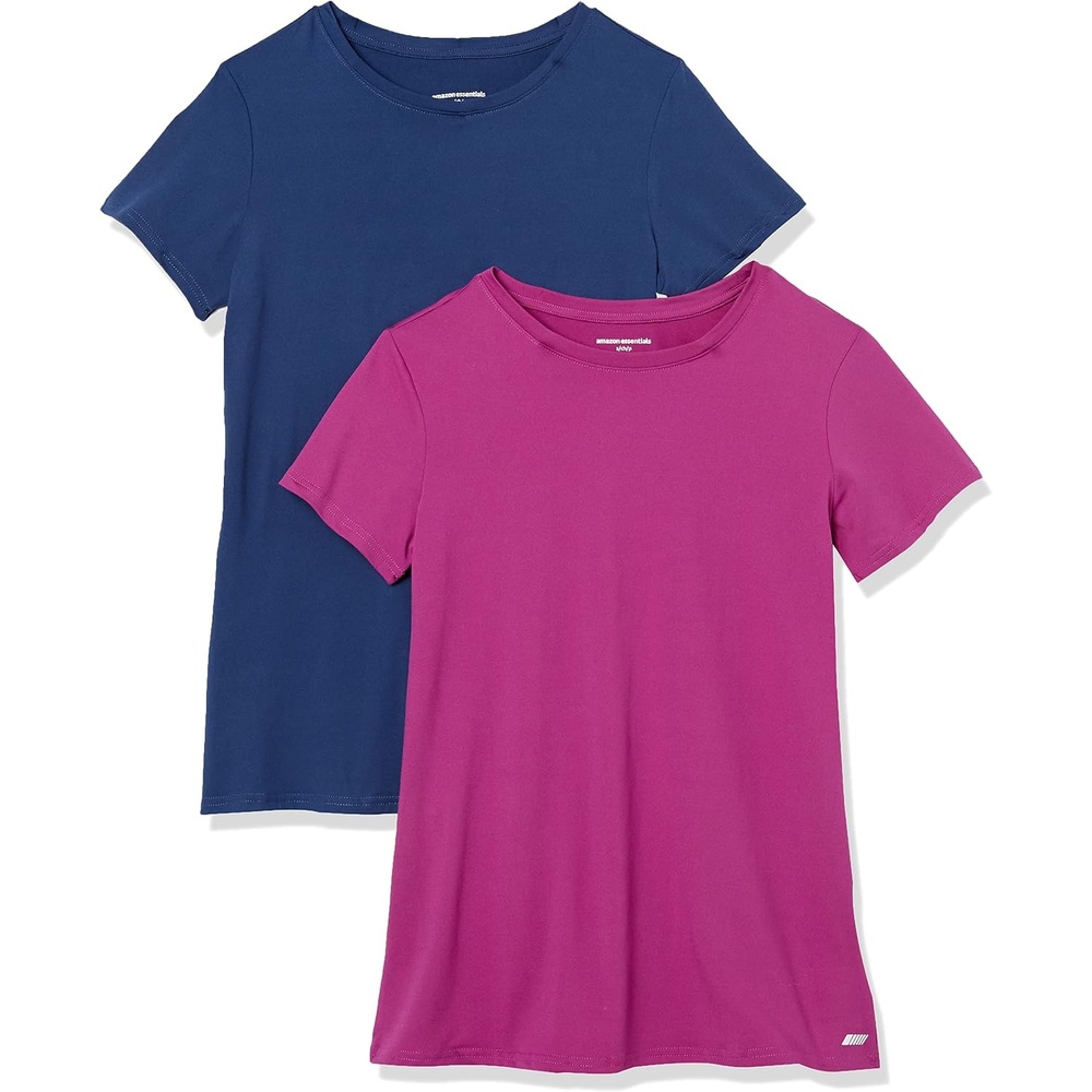 image:imageAmazon Essentials Womens Active Quick Dry Tech Stretch ShortSleeve VNeck TShirt MoistureWicking Pack of 2BlueOrchid Purple