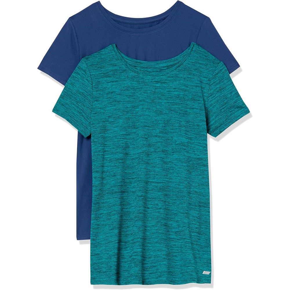 image:imageAmazon Essentials Womens Active Quick Dry Tech Stretch ShortSleeve VNeck TShirt MoistureWicking Pack of 2BlueTeal Green Space Dye
