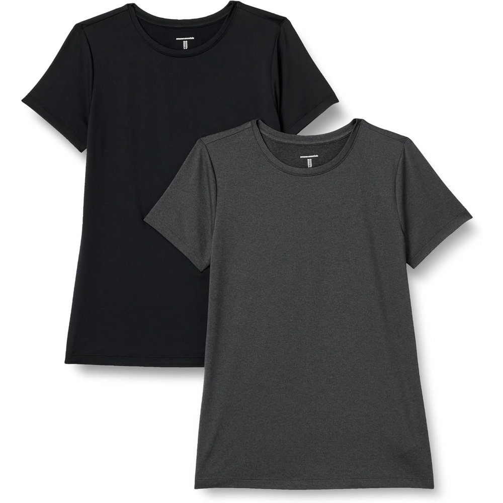 image:imageAmazon Essentials Womens Active Quick Dry Tech Stretch ShortSleeve VNeck TShirt MoistureWicking Pack of 2Heather Graphite Black