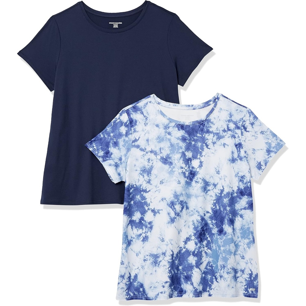 image:imageAmazon Essentials Womens Active Quick Dry Tech Stretch ShortSleeve VNeck TShirt MoistureWicking Pack of 2NavyWhite Tie Dye