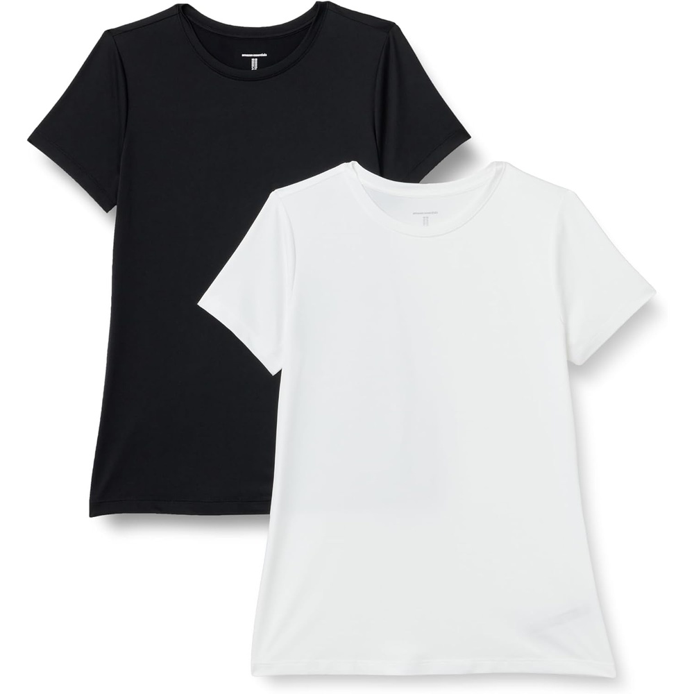image:imageAmazon Essentials Womens Active Quick Dry Tech Stretch ShortSleeve VNeck TShirt MoistureWicking Pack of 2White Black
