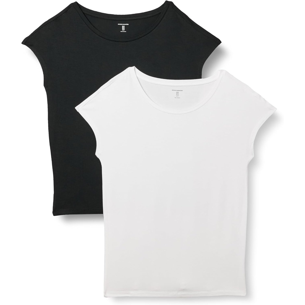 image:imageAmazon Essentials Womens Jersey RegularFit ShortSleeve BoatNeck Dolman TShirt Pack of 2BlackWhite