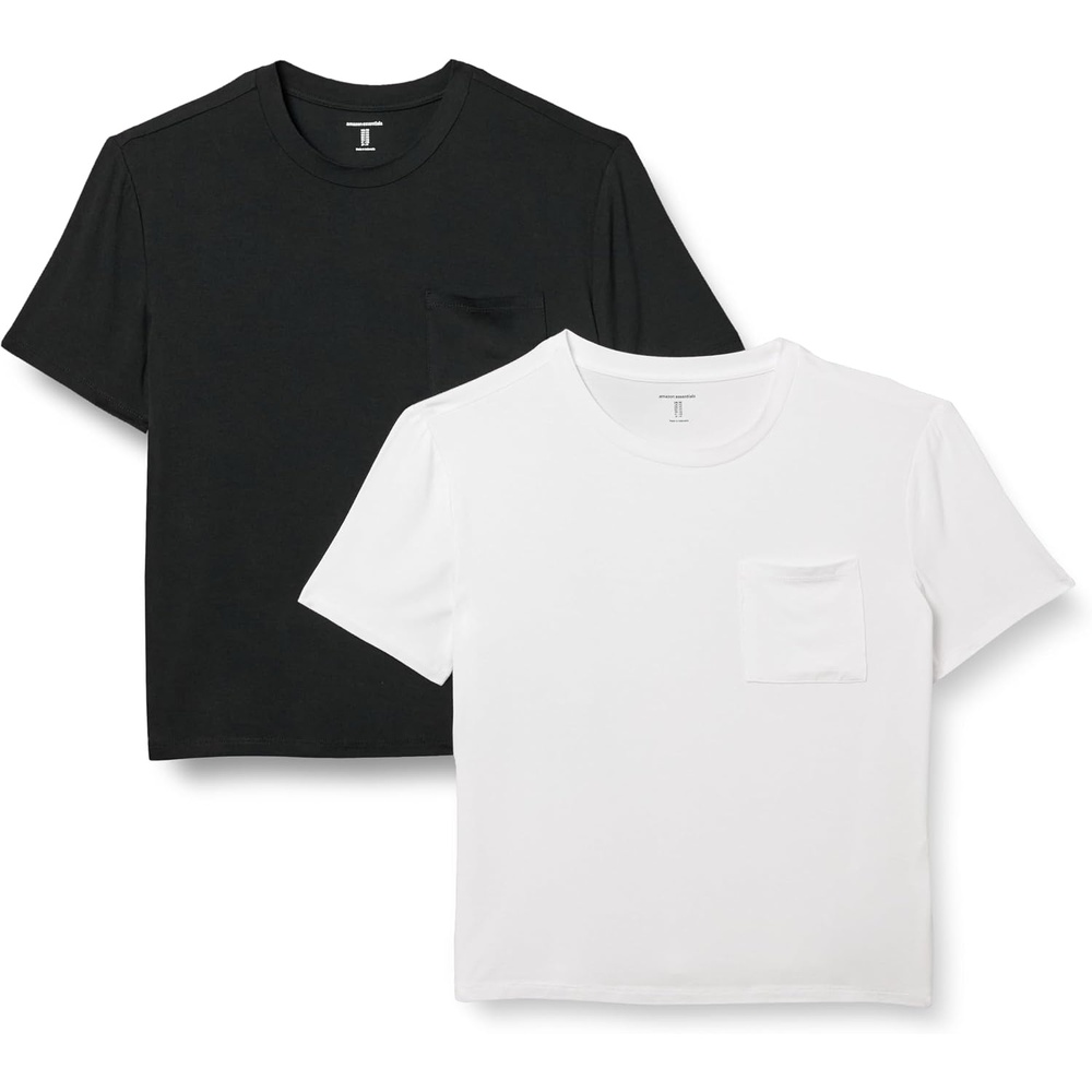 image:imageAmazon Essentials Womens Jersey RelaxedFit ShortSleeve Crewneck Pocket TShirt Pack of 2BlackWhite
