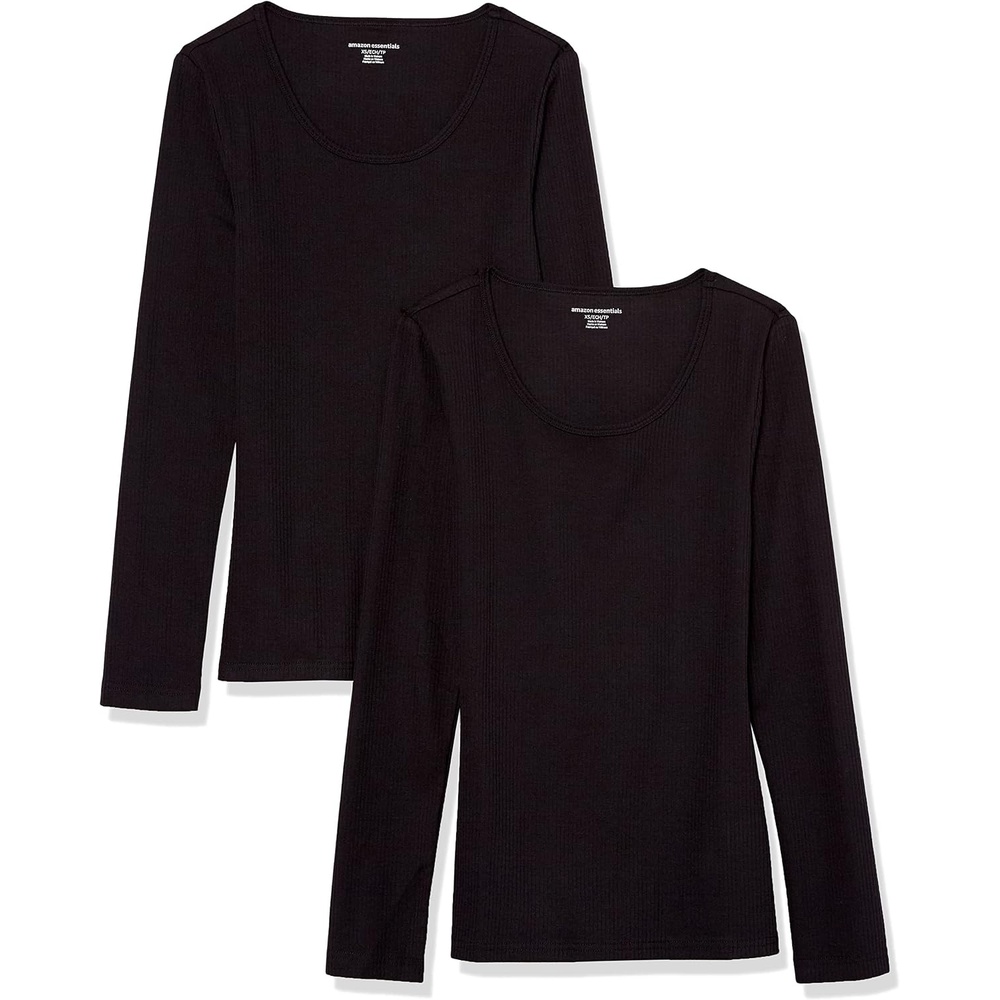 image:imageAmazon Essentials Womens Long Sleeve SlimFit Rib Scoop Neck Sweater Available in Plus Size Pack of 2Black