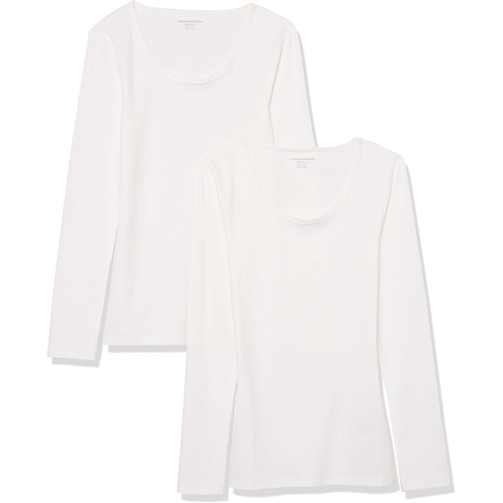 image:imageAmazon Essentials Womens Long Sleeve SlimFit Rib Scoop Neck Sweater Available in Plus Size Pack of 2White