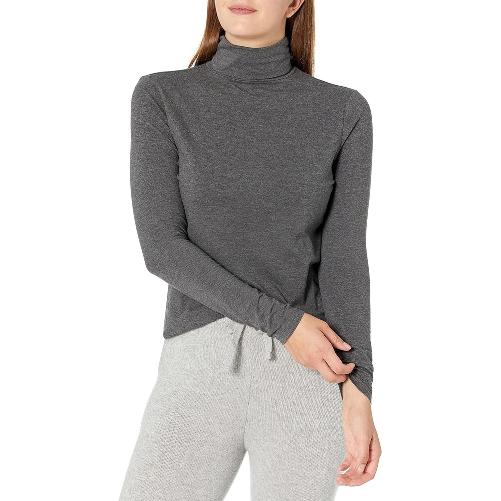 image:imageAmazon Essentials Womens LongSleeve Turtleneck Stretch Fleece Available in Plus SizeCharcoal Heather