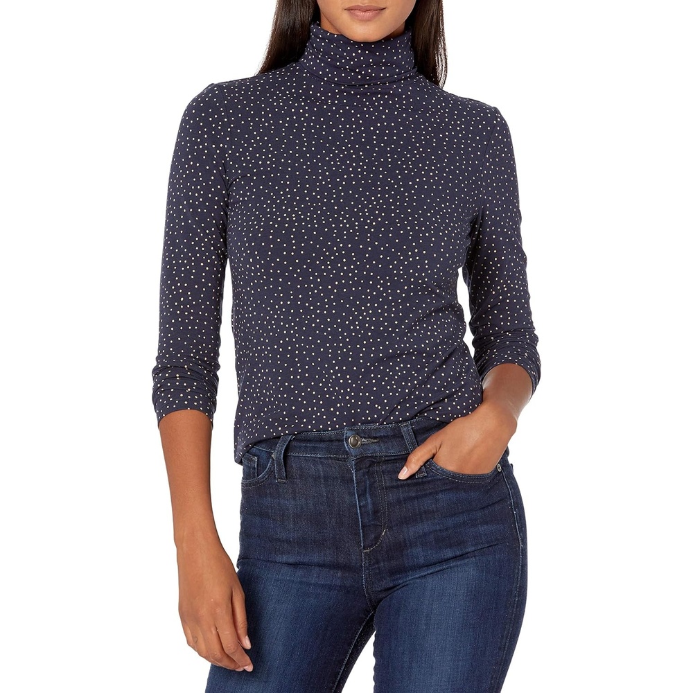 image:imageAmazon Essentials Womens LongSleeve Turtleneck Stretch Fleece Available in Plus SizeNavy Camel Dot
