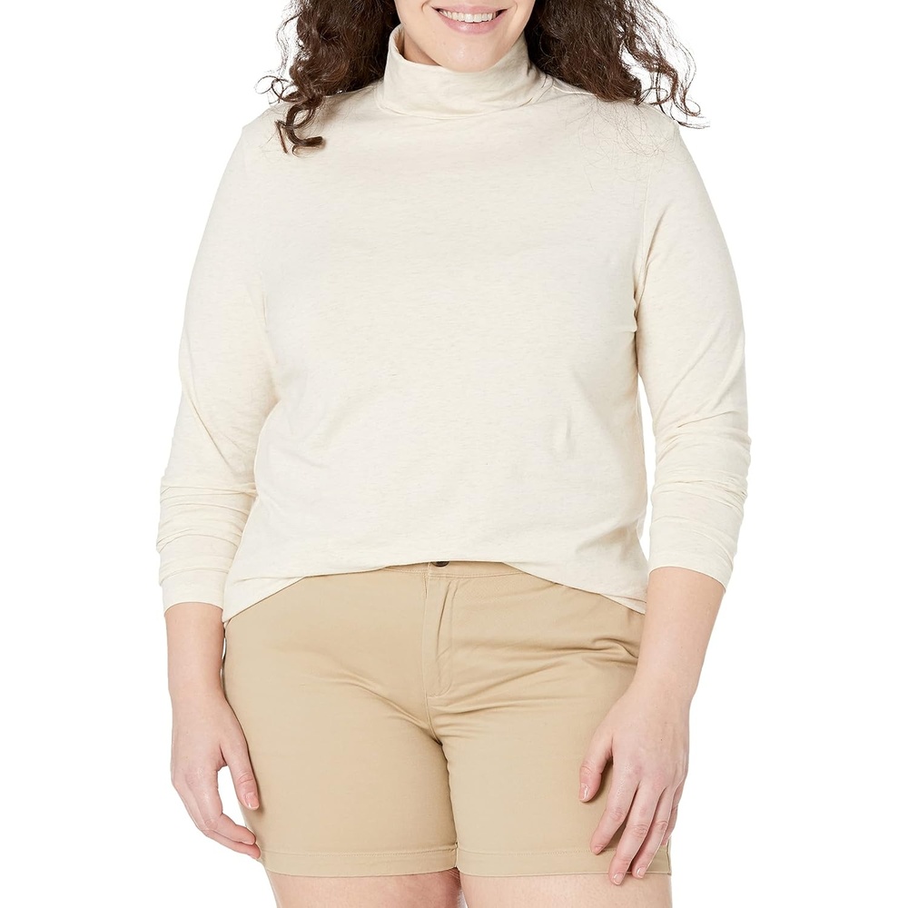 image:imageAmazon Essentials Womens LongSleeve Turtleneck Stretch Fleece Available in Plus SizeOatmeal Heather