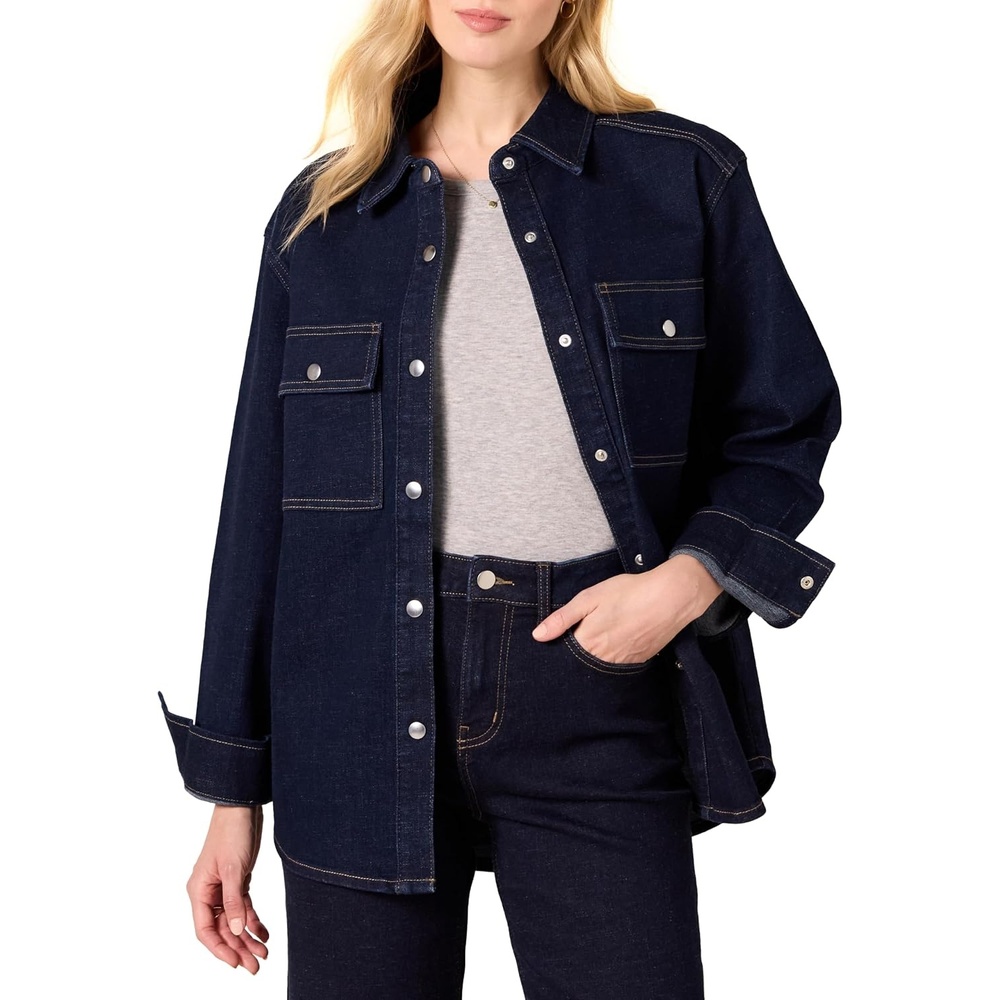image:imageAmazon Essentials Womens Oversized Heavyweight Denim Shirt Jacket Relaxed FitRinsed