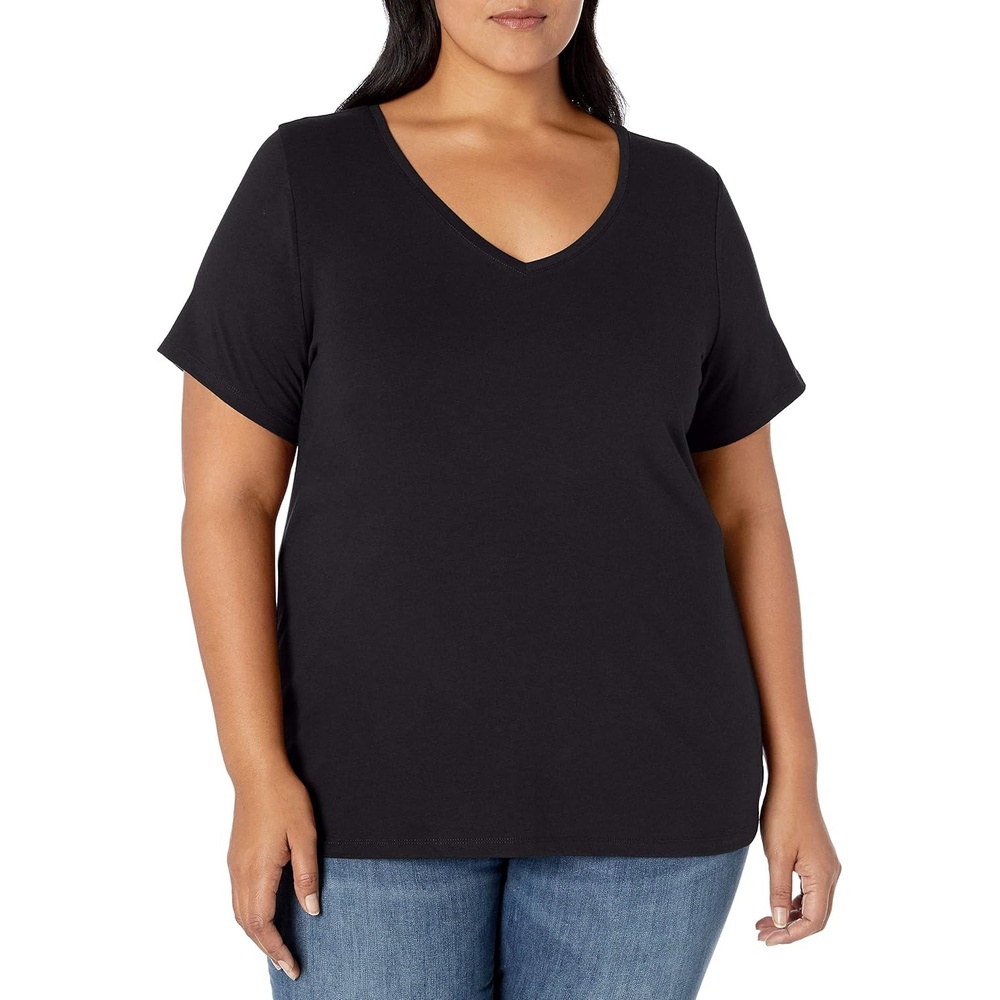 image:imageAmazon Essentials Womens Plus Size ShortSleeve VNeck TShirtBlack