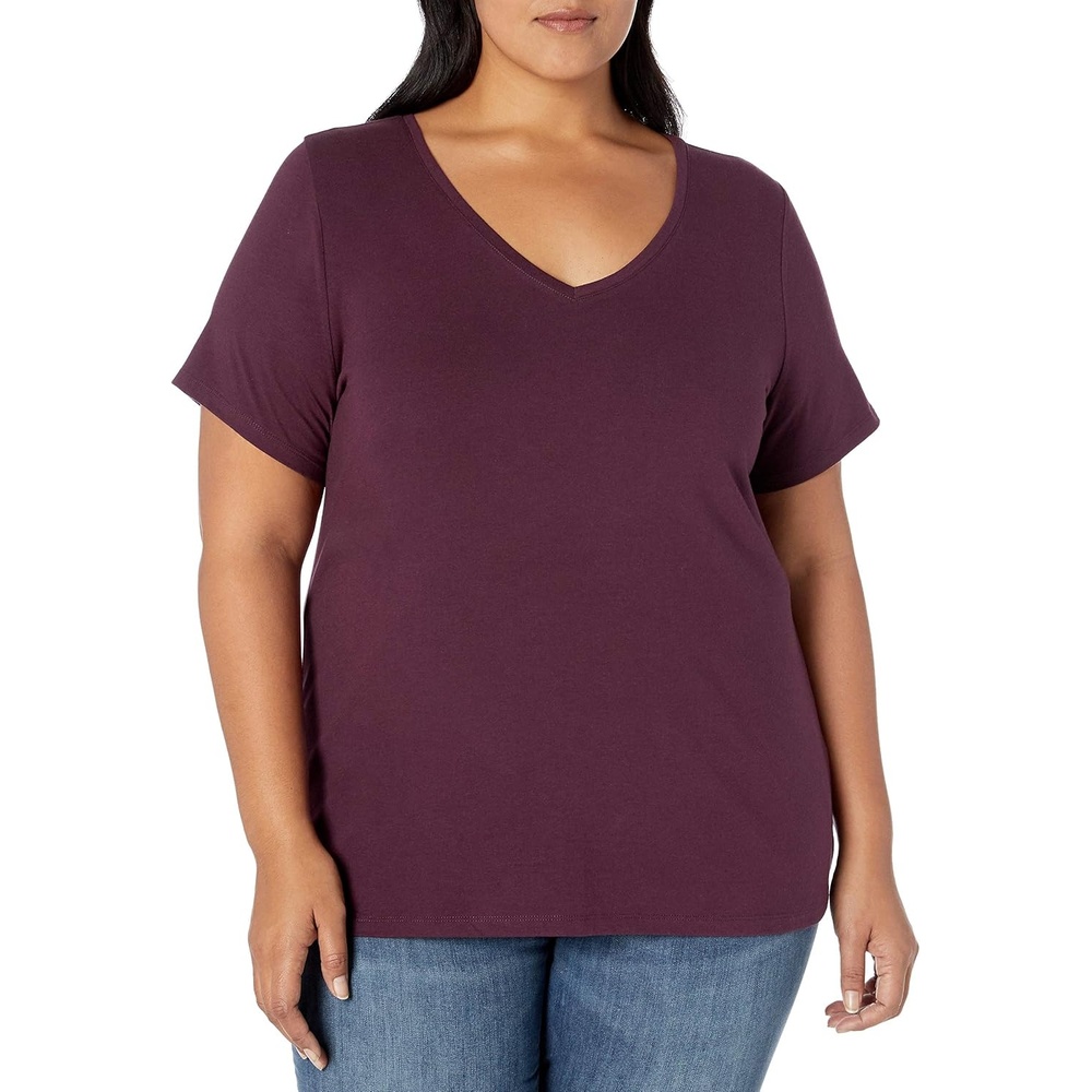 image:imageAmazon Essentials Womens Plus Size ShortSleeve VNeck TShirtBurgundy
