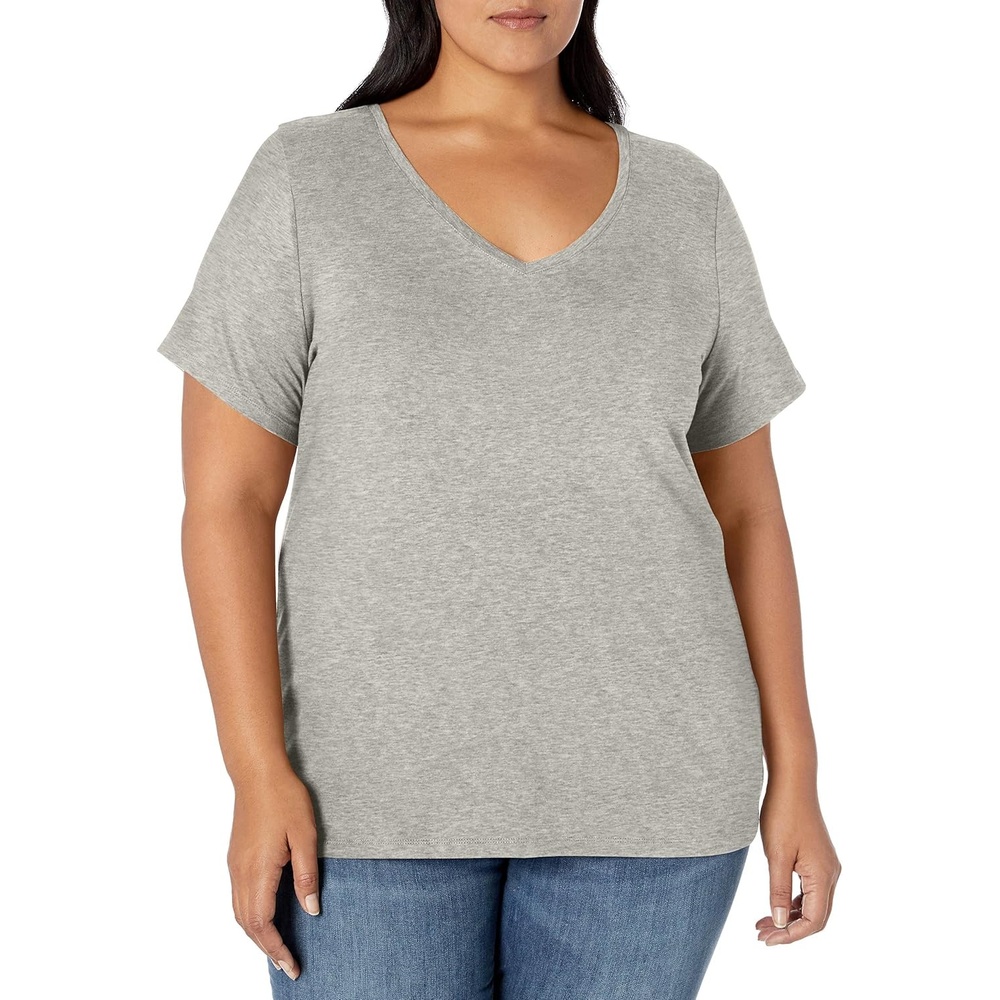 image:imageAmazon Essentials Womens Plus Size ShortSleeve VNeck TShirtLight Grey Heather