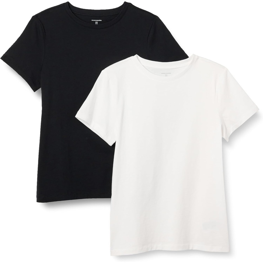 image:imageAmazon Essentials Womens Regular Fit 100 Cotton Crewneck Short Sleeve TShirtBlackWhite