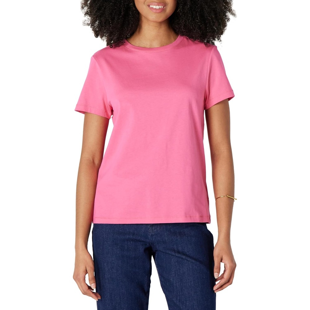 image:imageAmazon Essentials Womens Regular Fit 100 Cotton Crewneck Short Sleeve TShirtHot Pink