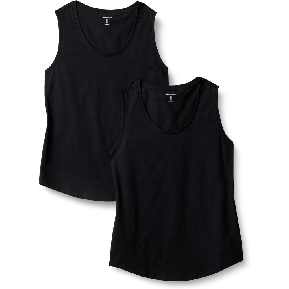 image:imageAmazon Essentials Womens RegularFit 100 Cotton Sleeveless Tank Top Pack of 2Black