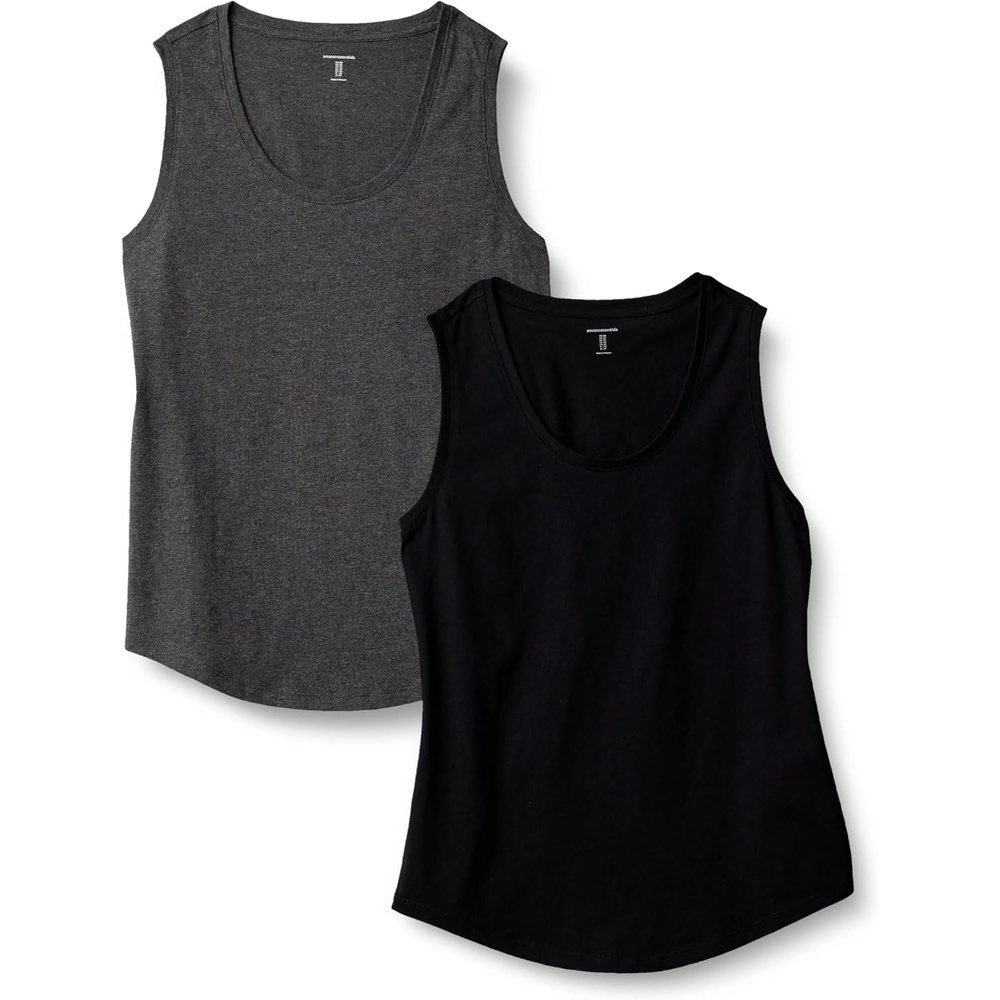image:imageAmazon Essentials Womens RegularFit 100 Cotton Sleeveless Tank Top Pack of 2BlackCharcoal Heather