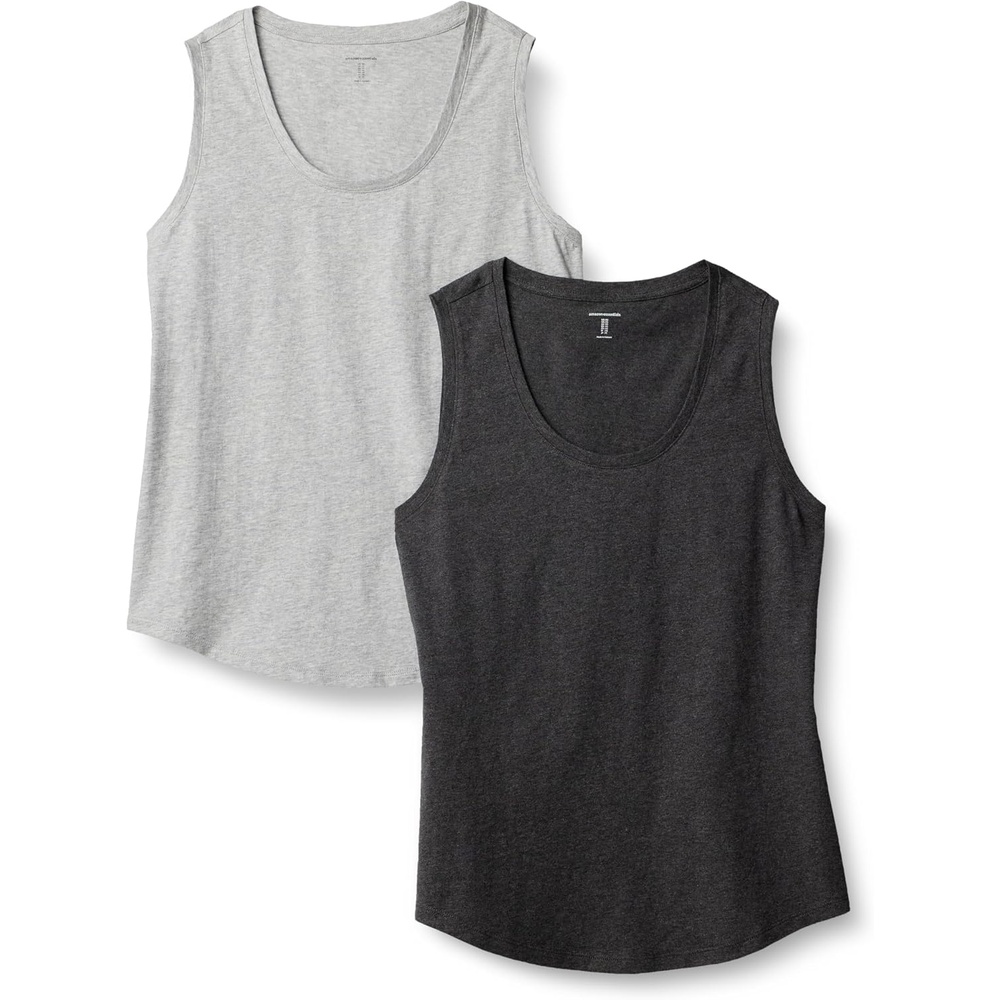 image:imageAmazon Essentials Womens RegularFit 100 Cotton Sleeveless Tank Top Pack of 2CharcoalLight Grey Heather