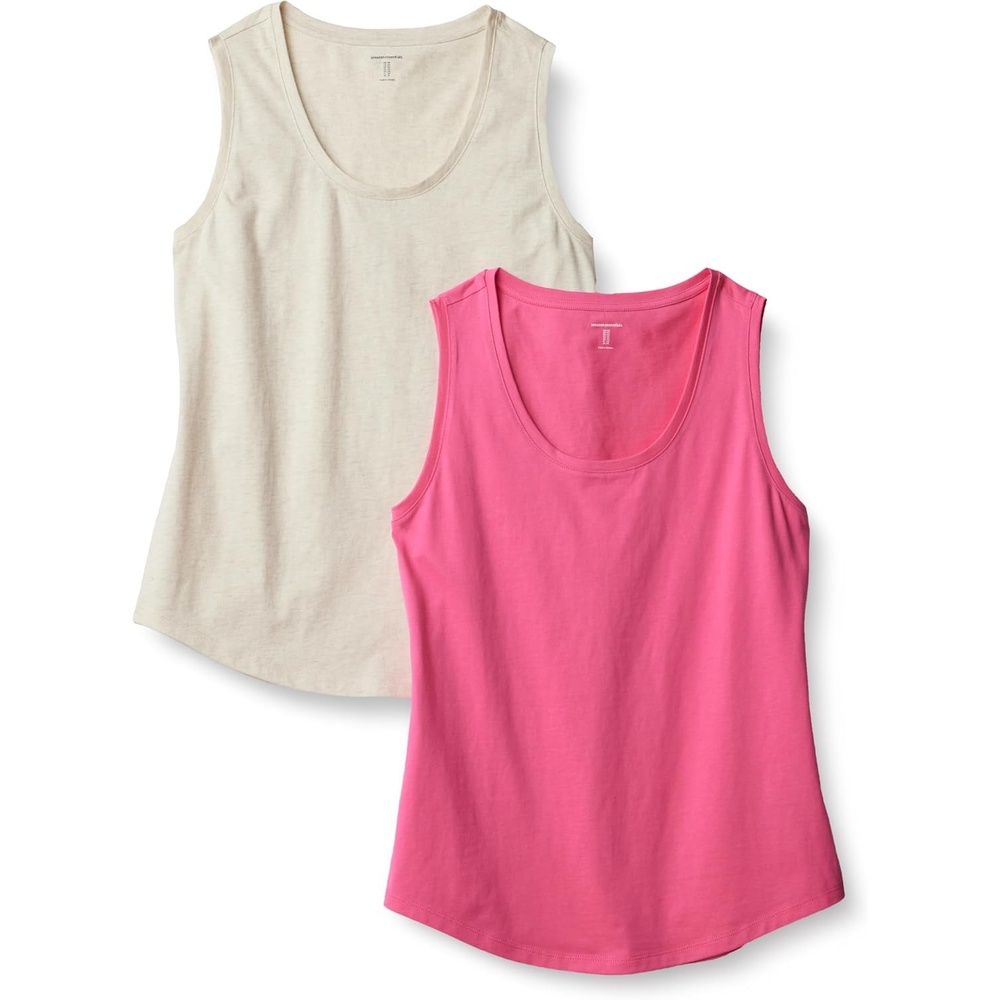 image:imageAmazon Essentials Womens RegularFit 100 Cotton Sleeveless Tank Top Pack of 2Hot PinkOatmeal Heather