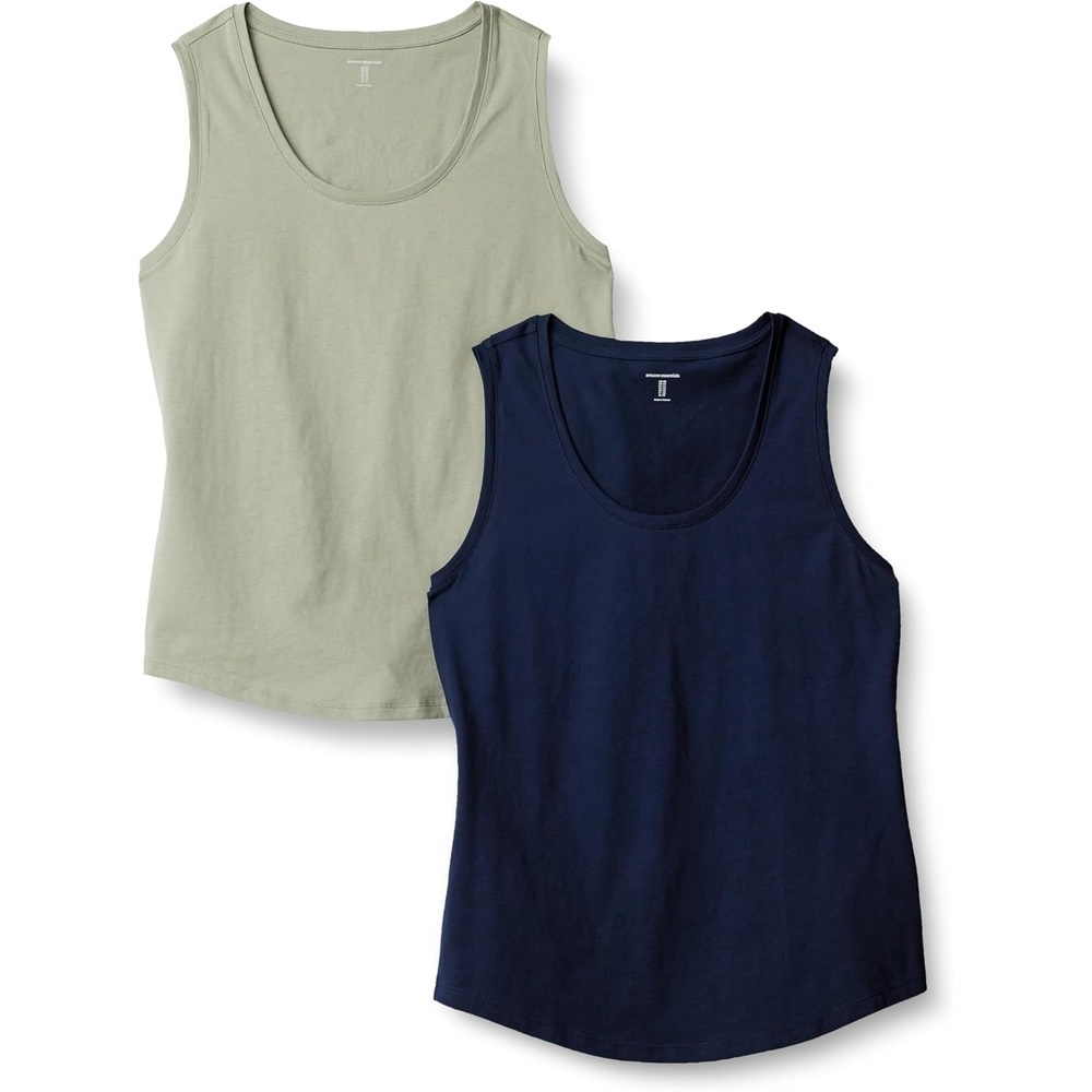 image:imageAmazon Essentials Womens RegularFit 100 Cotton Sleeveless Tank Top Pack of 2NavySage Green