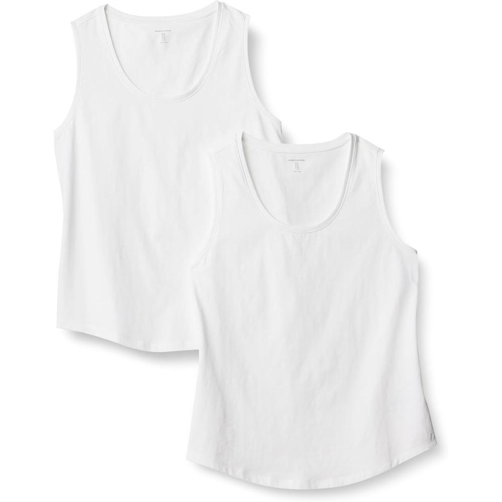 image:imageAmazon Essentials Womens RegularFit 100 Cotton Sleeveless Tank Top Pack of 2White