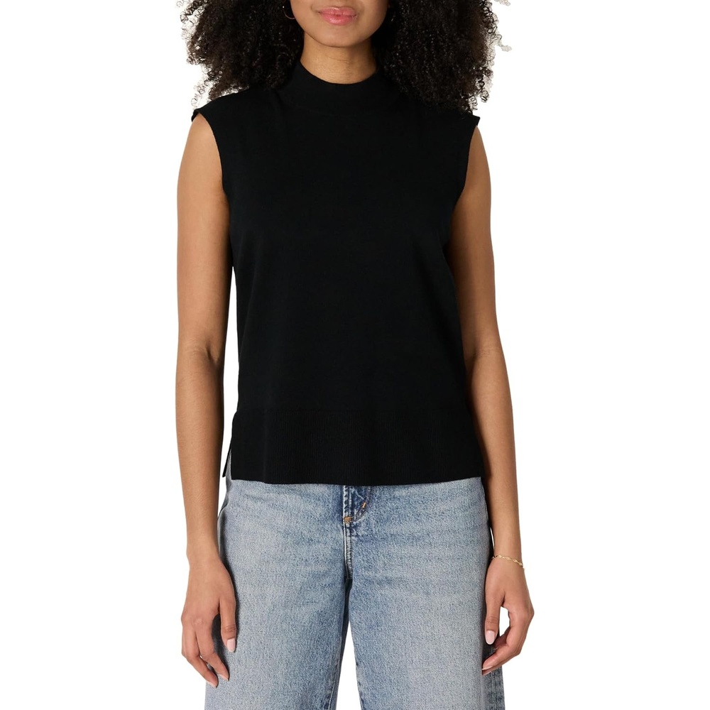 image:imageAmazon Essentials Womens RegularFit Cap Sleeve Mock Neck Sweater TopBlack