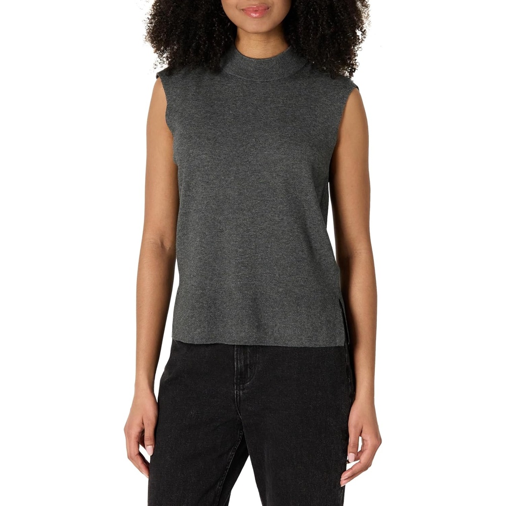 image:imageAmazon Essentials Womens RegularFit Cap Sleeve Mock Neck Sweater TopCharcoal Heather