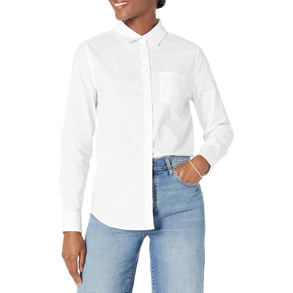 image:imageAmazon Essentials Womens RegularFit LongSleeve ButtonDown Cotton Poplin Shirt Business CasualWhite