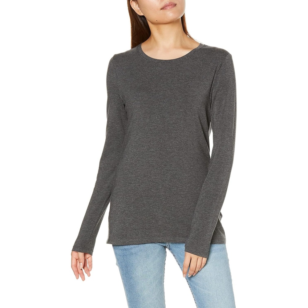 image:imageAmazon Essentials Womens RegularFit LongSleeve Crewneck TShirt Available in Plus SizeCharcoal Heather