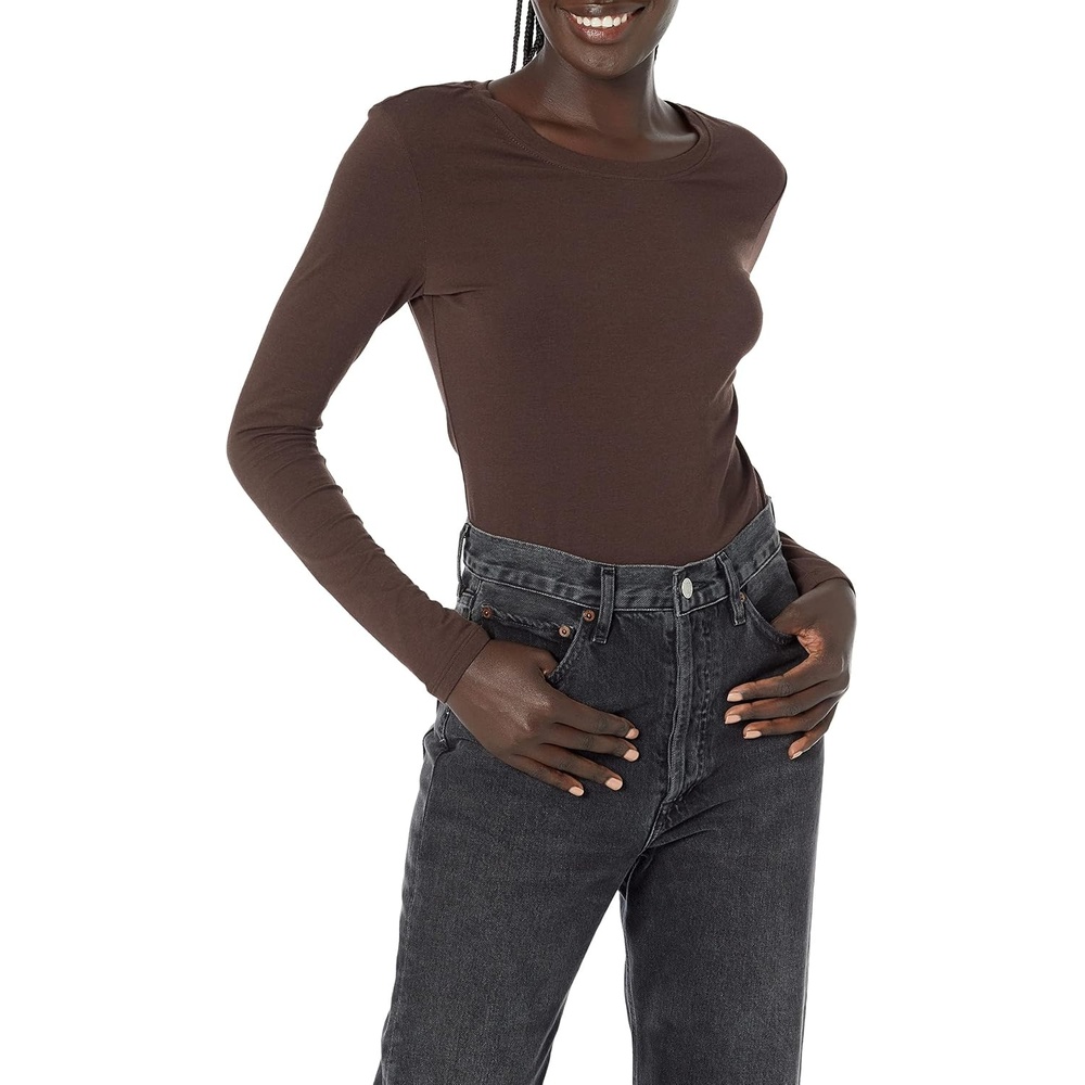 image:imageAmazon Essentials Womens RegularFit LongSleeve Crewneck TShirt Available in Plus SizeEspresso
