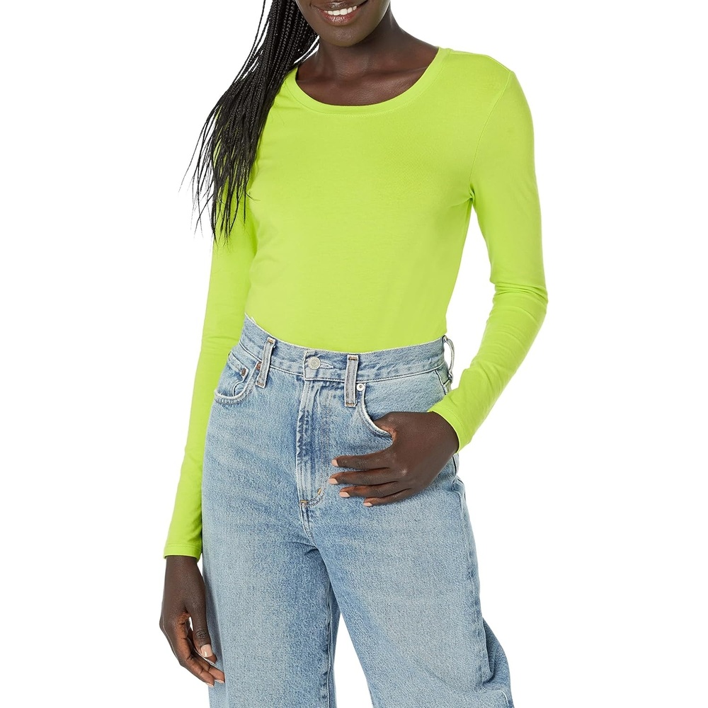 image:imageAmazon Essentials Womens RegularFit LongSleeve Crewneck TShirt Available in Plus SizeLime Green