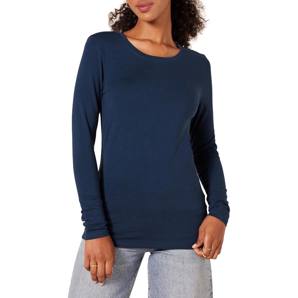 image:imageAmazon Essentials Womens RegularFit LongSleeve Crewneck TShirt Available in Plus SizeNavy