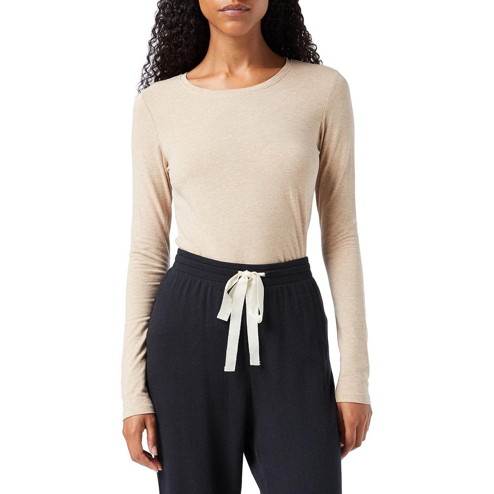 image:imageAmazon Essentials Womens RegularFit LongSleeve Crewneck TShirt Available in Plus SizeTan Heather