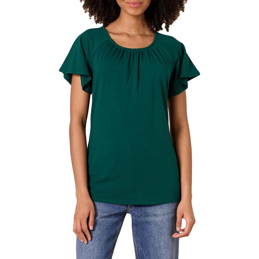 image:imageAmazon Essentials Womens RegularFit Short Flutter Cape Sleeve Crewneck TShirtBotanical Green
