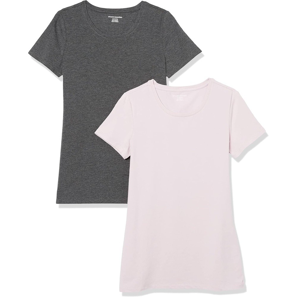 image:imageAmazon Essentials Womens RegularFit ShortSleeve Crewneck TShirt MultipacksLight PurpleCharcoal Heather