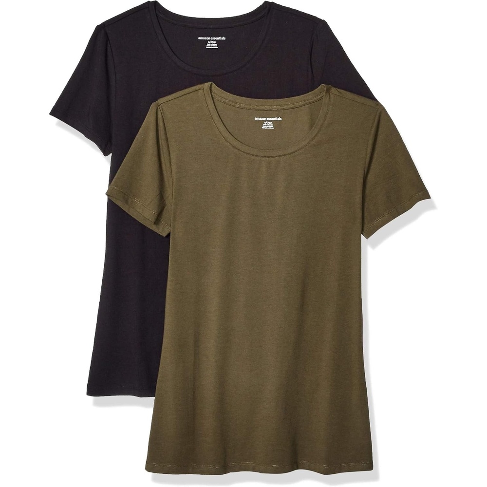 image:imageAmazon Essentials Womens RegularFit ShortSleeve Crewneck TShirt MultipacksOliveBlack
