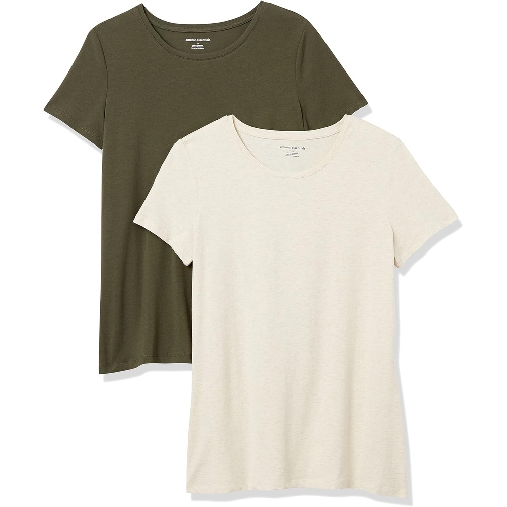 image:imageAmazon Essentials Womens RegularFit ShortSleeve Crewneck TShirt MultipacksOliveOatmeal Heather