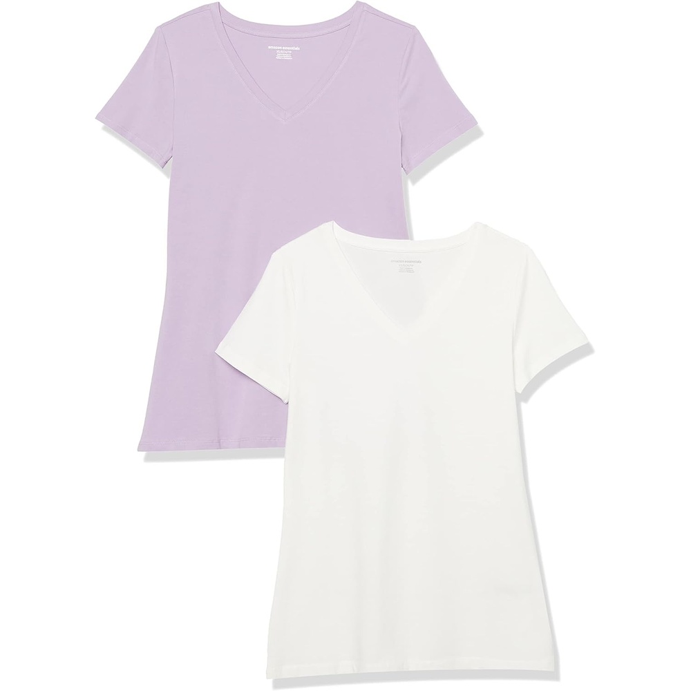 image:imageAmazon Essentials Womens RegularFit ShortSleeve Crewneck TShirt MultipacksPastel LilacWhite