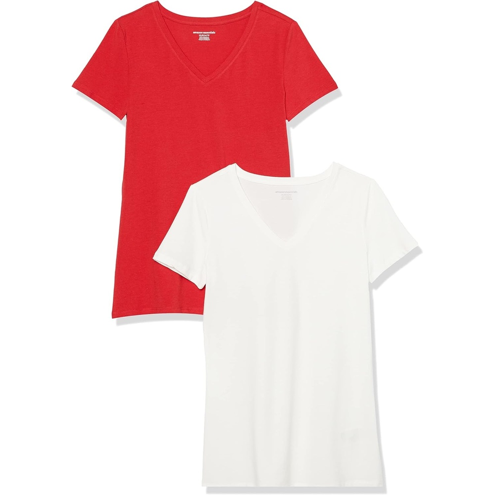 image:imageAmazon Essentials Womens RegularFit ShortSleeve Crewneck TShirt MultipacksRedWhite