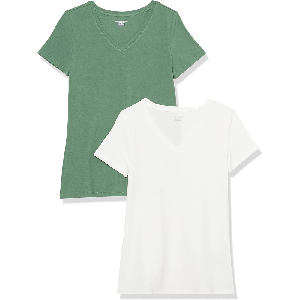 image:imageAmazon Essentials Womens RegularFit ShortSleeve Crewneck TShirt MultipacksSage GreenWhite