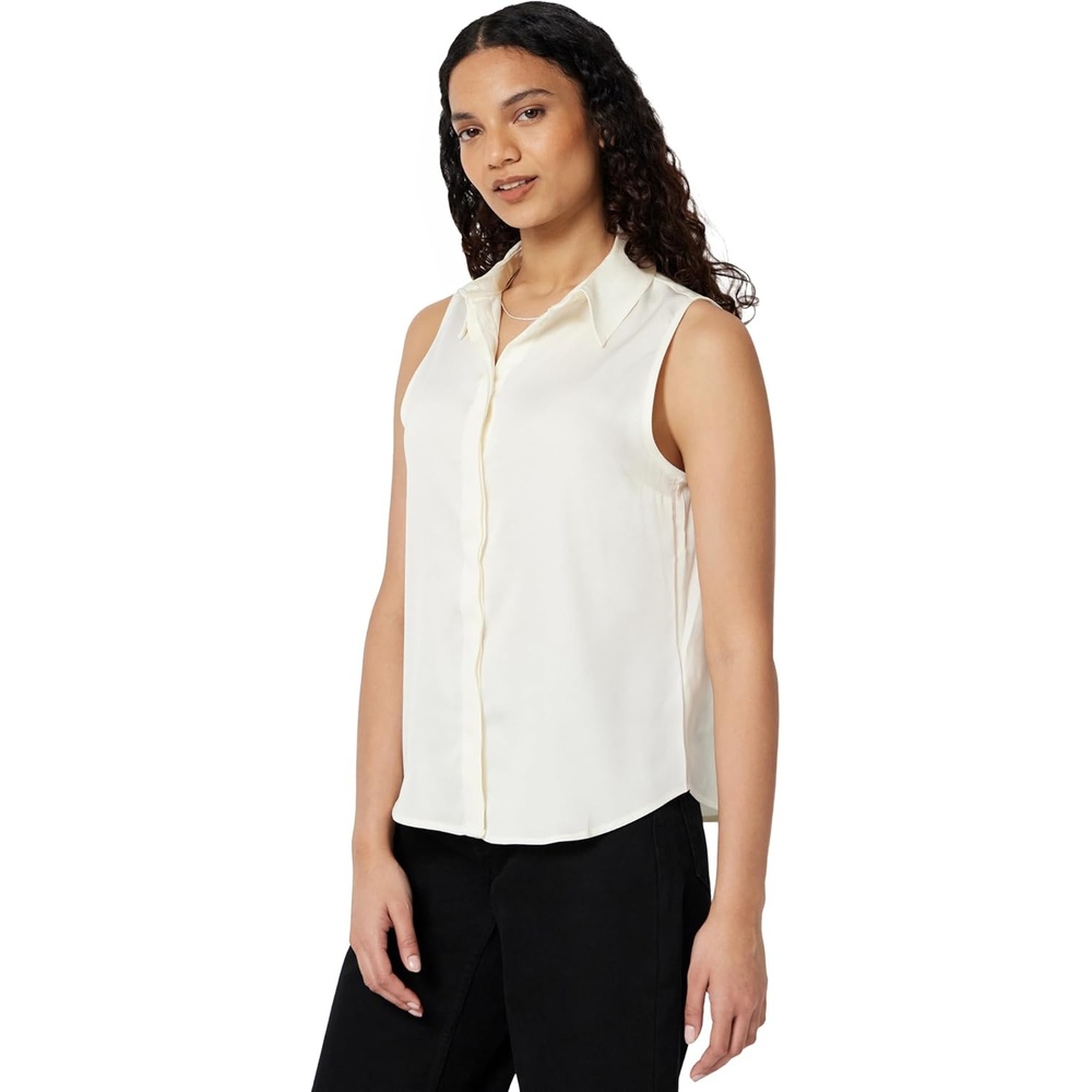 image:imageAmazon Essentials Womens RegularFit Sleeveless ButtonDown BlouseEggshell White