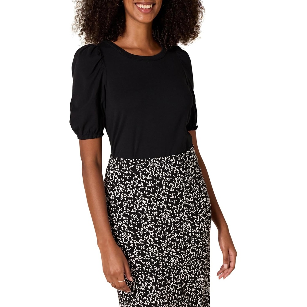 image:imageAmazon Essentials Womens RegularFit Twist Puff Sleeve Crewneck TShirtBlack