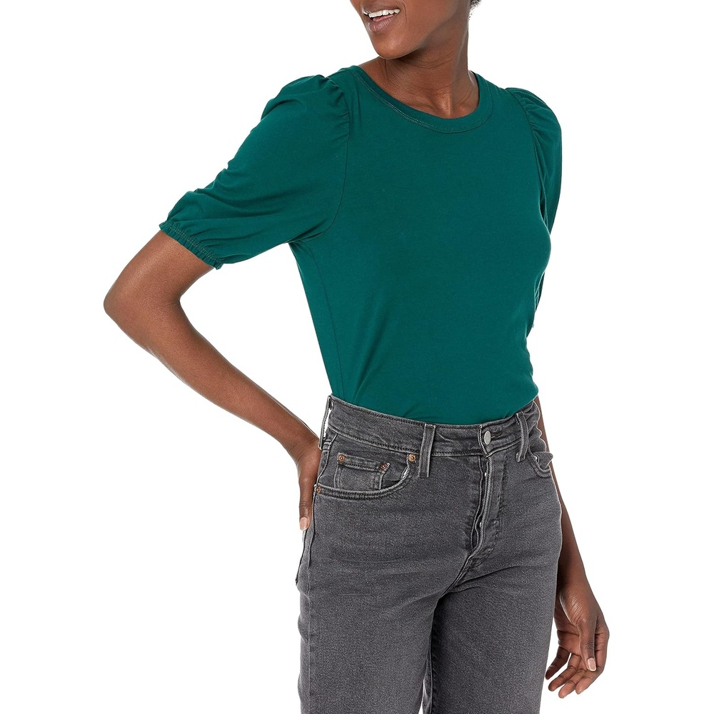 image:imageAmazon Essentials Womens RegularFit Twist Puff Sleeve Crewneck TShirtGreen Botanical