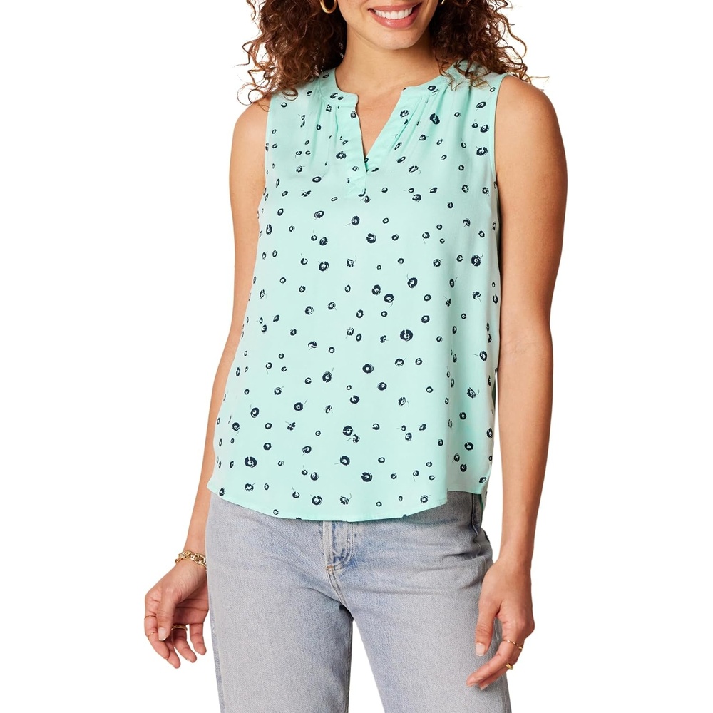 image:imageAmazon Essentials Womens Relaxed Fit Sleeveless VNeck Woven ShirtAqua Poppy
